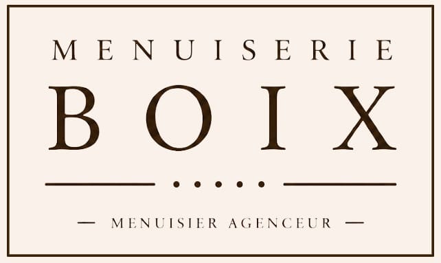 Logo Menuiserie Boix, menuisier agenceur, texte marron sur fond crème, style élégant et épuré.